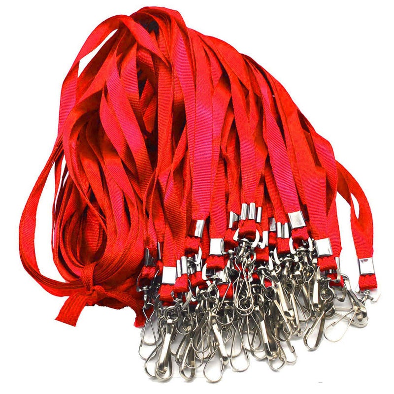 Beebel Red Lanyards 100 Pcs Lanyard for Id Badges Flat Lanyard with Badge Clip with J-Hook - Image 1